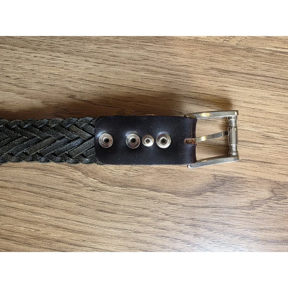 Braided Leather Western Belt Black And Silver 39